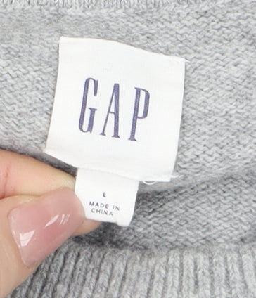 GAP Men’s Grey Striped Wool Blend Crew Neck Jumper Size L