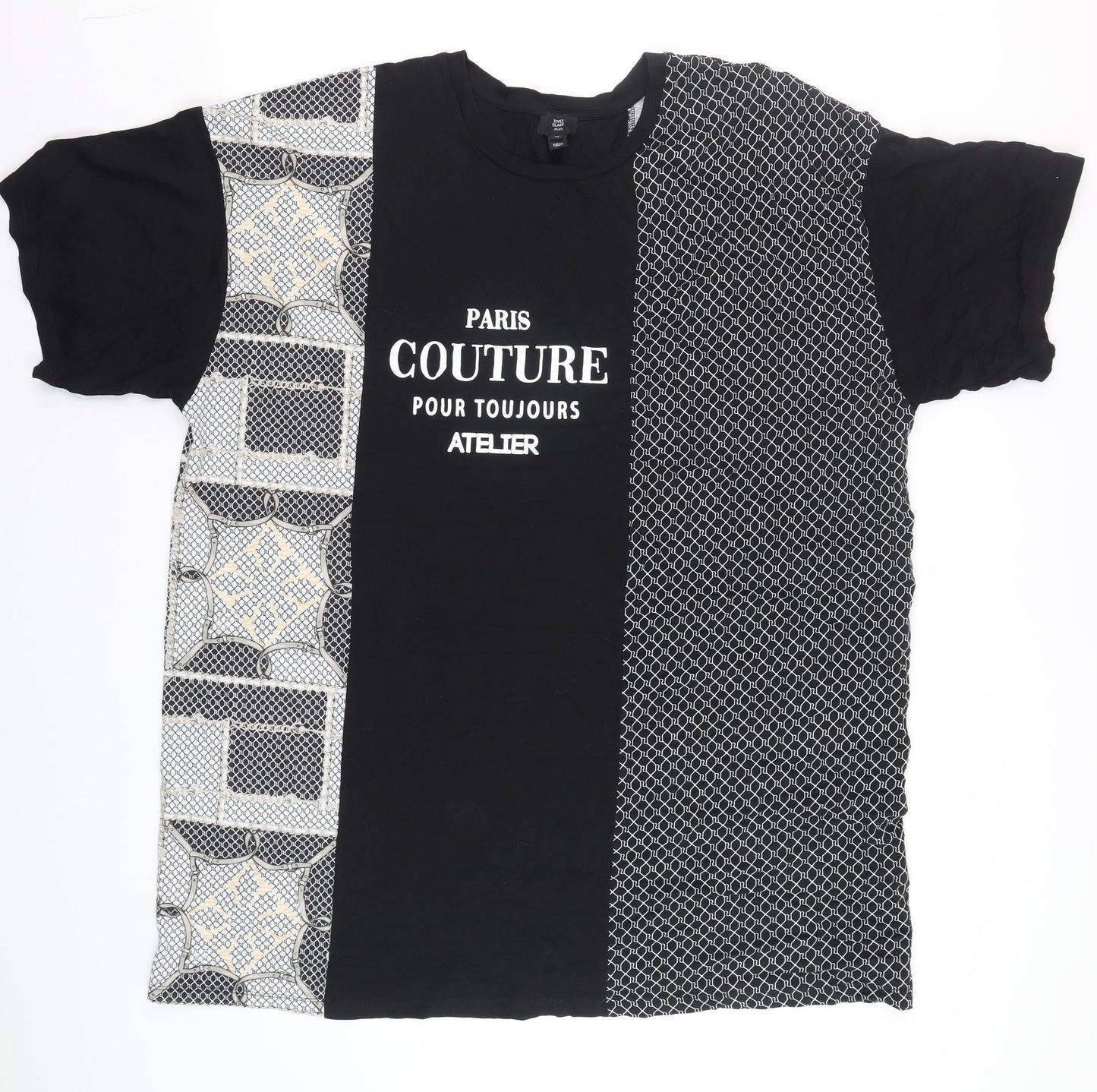 River Island Plus Women’s Black Colourblock Paris Couture T-Shirt Size 22