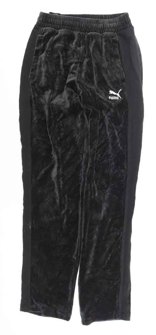 Puma Men's Black Velour Track Pants XS Regular Fit Activewear
