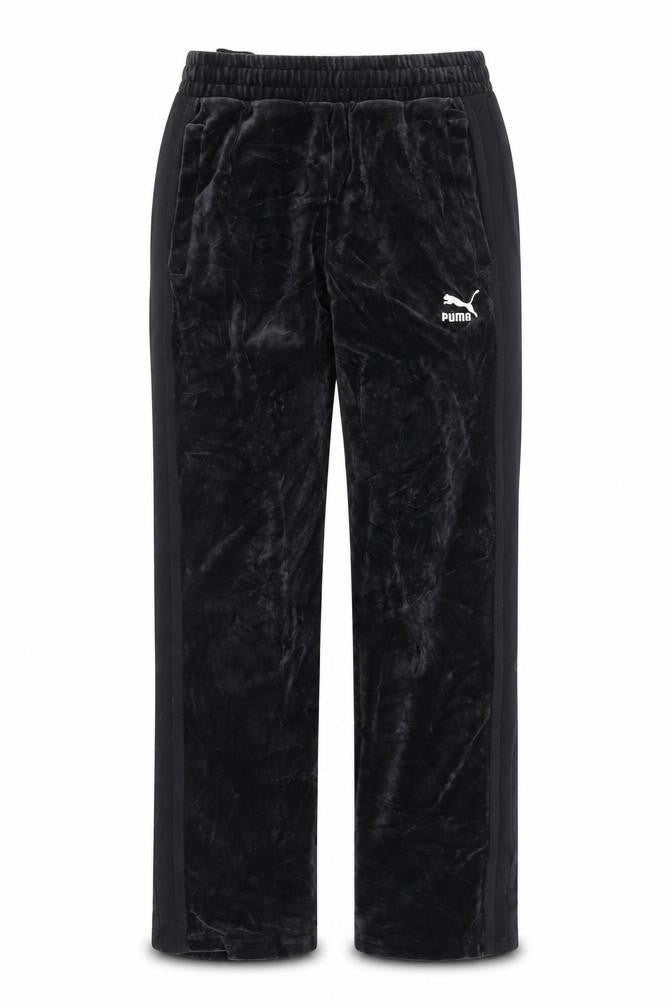 Front view of Puma Men's Black Velour Track Pants XS Regular Fit Activewear