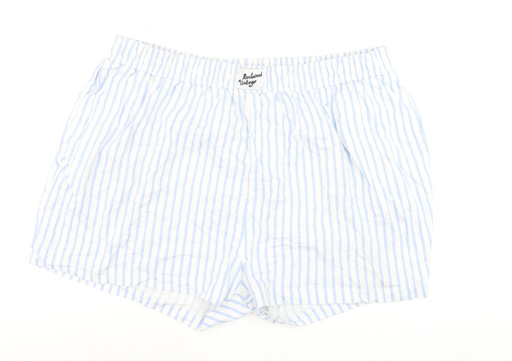 Reclaimed Vintage Women’s Blue Striped Cotton Shorts Size 22