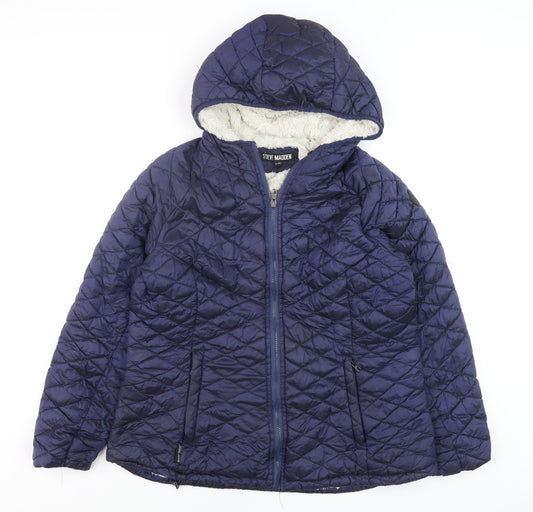 Steve Madden Womens Blue Quilted Hooded Puffer Jacket XL