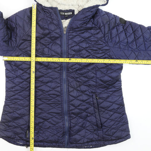 Steve Madden Womens Blue Quilted Hooded Puffer Jacket XL