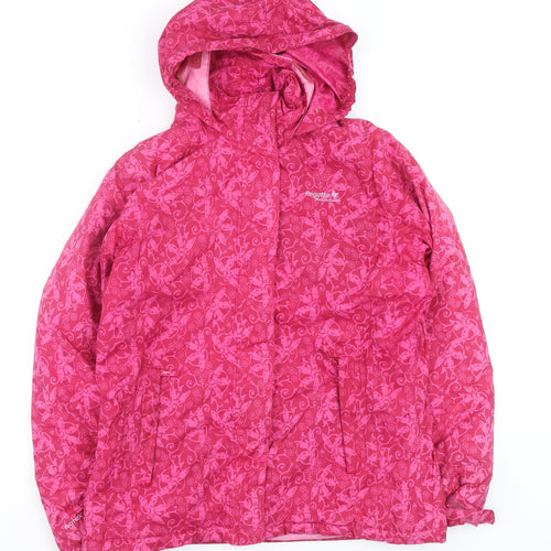 Regatta Teens Pink Butterfly Print Waterproof Hooded Rain Jacket Size 14