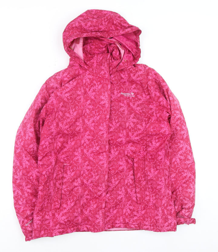 Regatta Teens Pink Butterfly Print Waterproof Hooded Rain Jacket Size 14