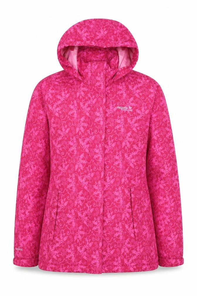 Regatta Teens Pink Butterfly Print Waterproof Hooded Rain Jacket Size 14