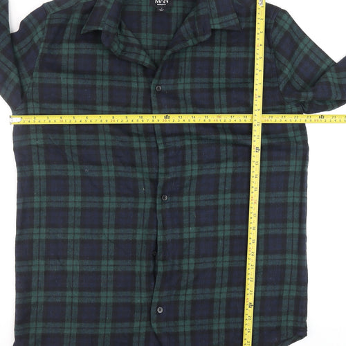 boohooMAN Men's Green & Navy Check Flannel Button-Up Shirt M