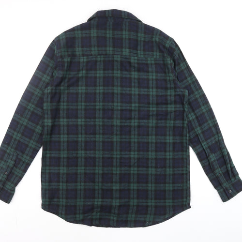boohooMAN Men's Green & Navy Check Flannel Button-Up Shirt M