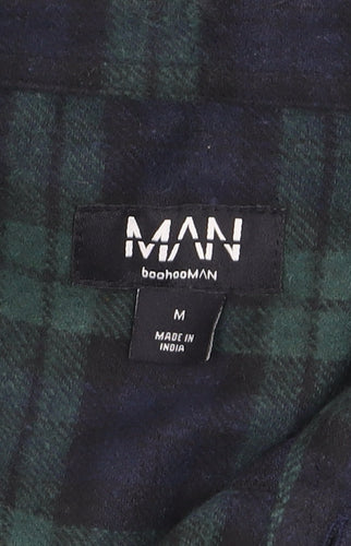 boohooMAN Men's Green & Navy Check Flannel Button-Up Shirt M