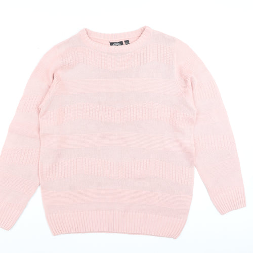 Le Breve Women Pink Knit Crew Neck Pullover Jumper Size M