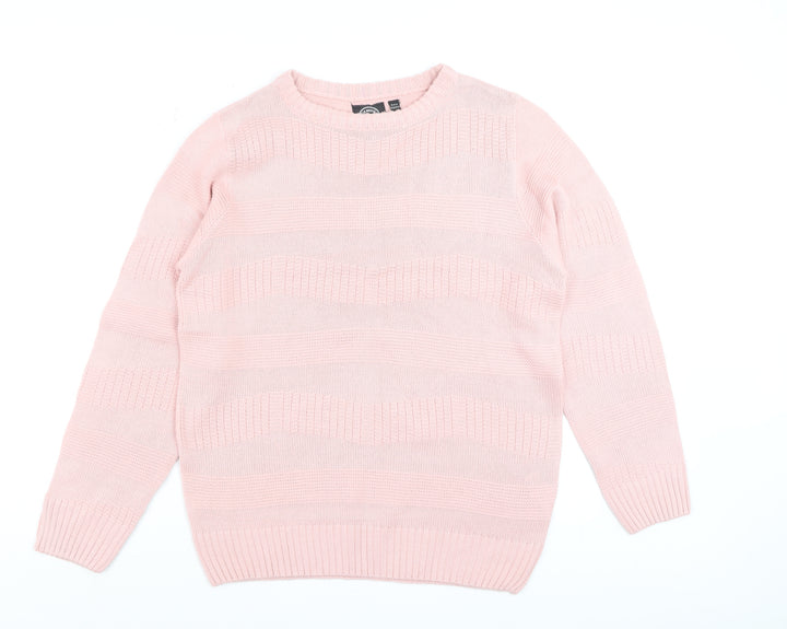 Le Breve Women Pink Knit Crew Neck Pullover Jumper Size M