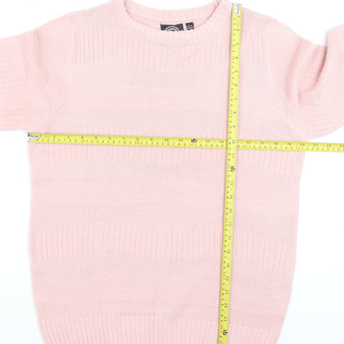 Le Breve Women Pink Knit Crew Neck Pullover Jumper Size M