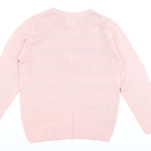 Le Breve Women Pink Knit Crew Neck Pullover Jumper Size M