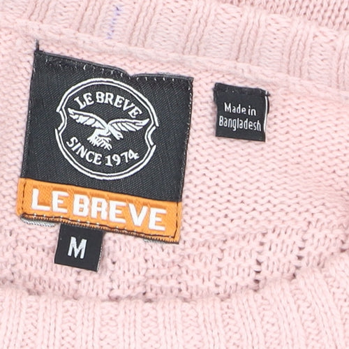 Le Breve Women Pink Knit Crew Neck Pullover Jumper Size M