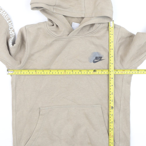 Nike Teens Beige Pullover Hoodie M Logo Graphic Fleece Sweatshirt