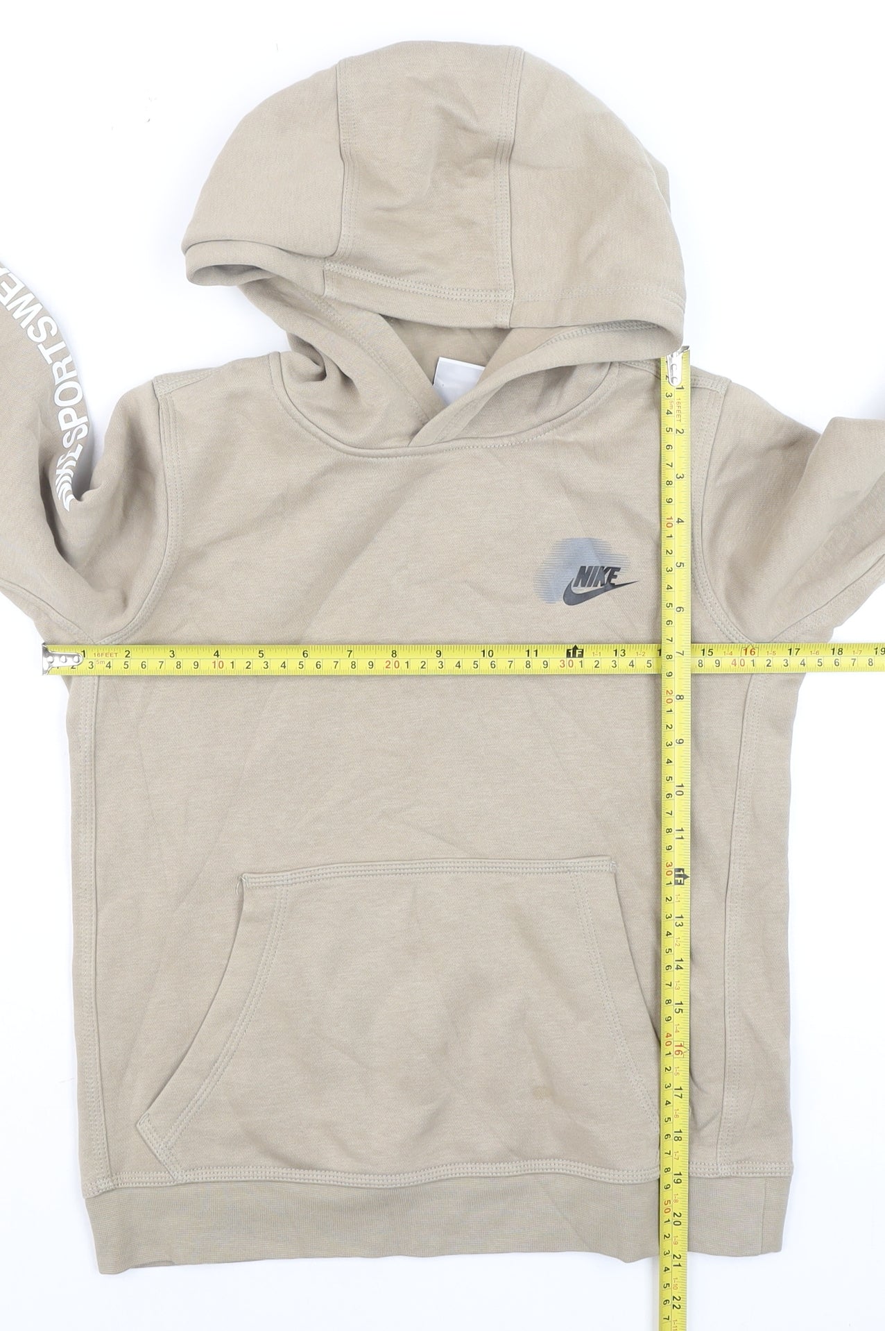 Nike Teens Beige Pullover Hoodie M Logo Graphic Fleece Sweatshirt
