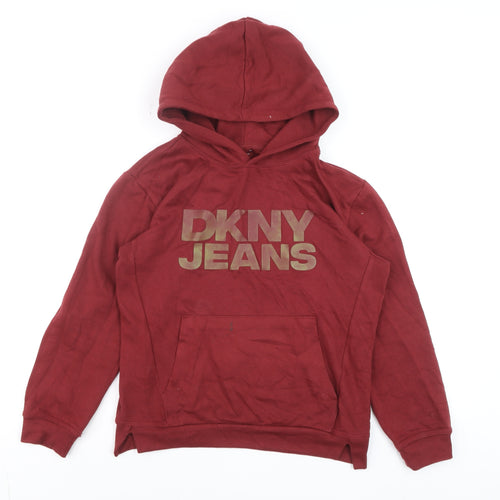 DKNY Jeans Teens Red Pullover Hoodie 12 Plus Graphic Logo Fleece