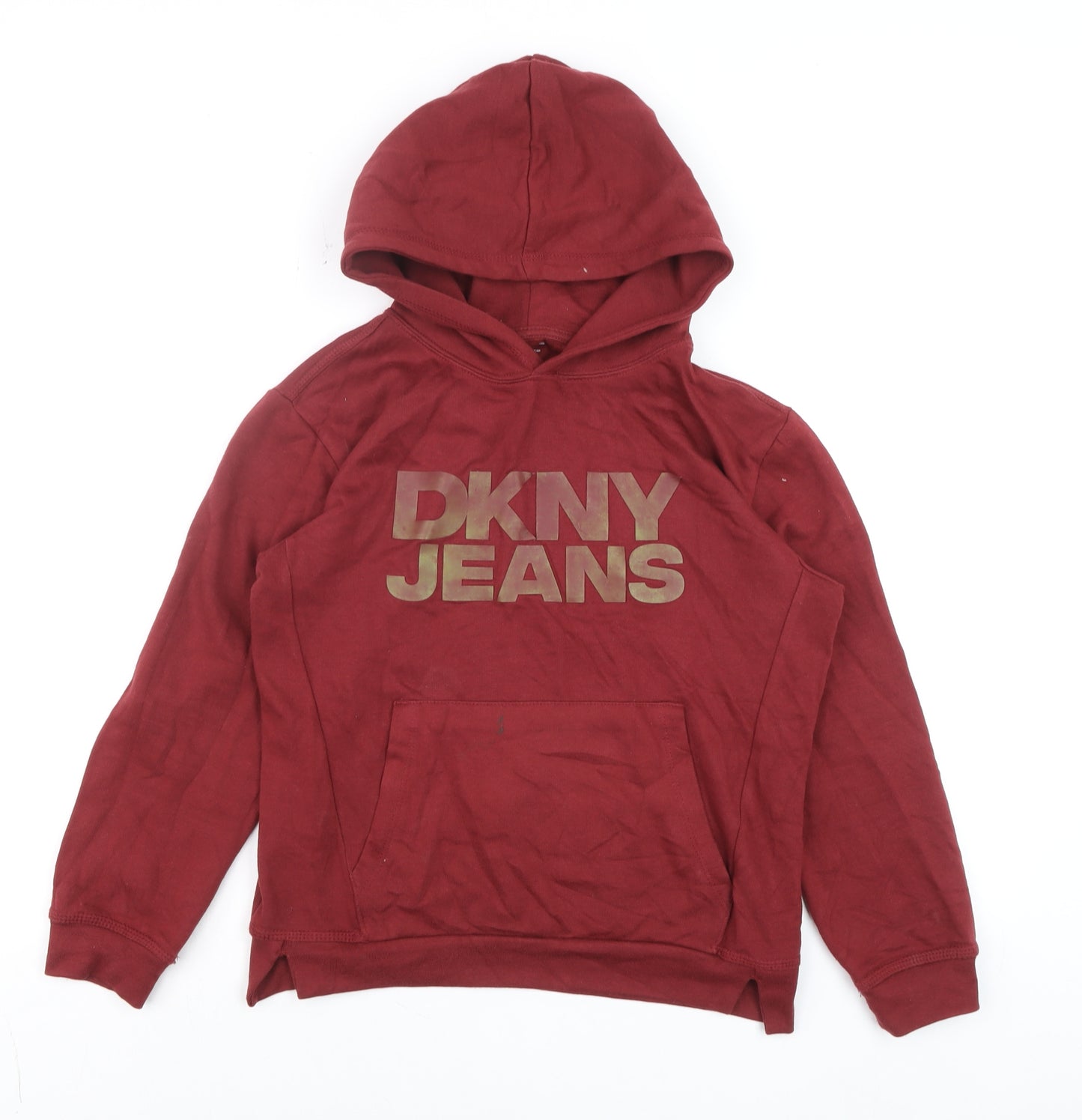 DKNY Jeans Teens Red Pullover Hoodie 12 Plus Graphic Logo Fleece