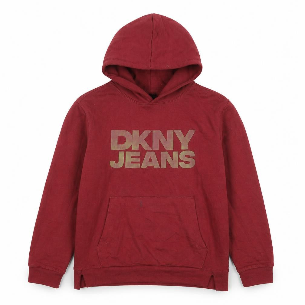 Front view of DKNY Jeans Teens Red Pullover Hoodie 12 Plus Graphic Logo Fleece