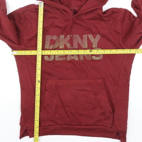 DKNY Jeans Teens Red Pullover Hoodie 12 Plus Graphic Logo Fleece