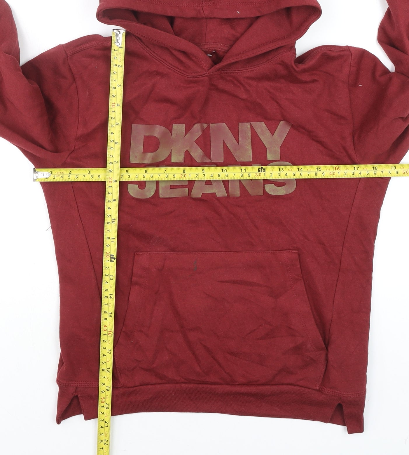 DKNY Jeans Teens Red Pullover Hoodie 12 Plus Graphic Logo Fleece