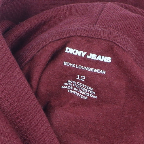 DKNY Jeans Teens Red Pullover Hoodie 12 Plus Graphic Logo Fleece