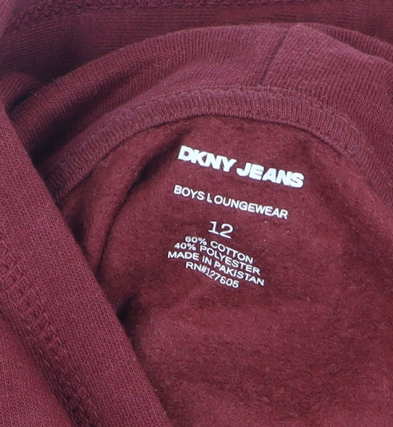 DKNY Jeans Teens Red Pullover Hoodie 12 Plus Graphic Logo Fleece