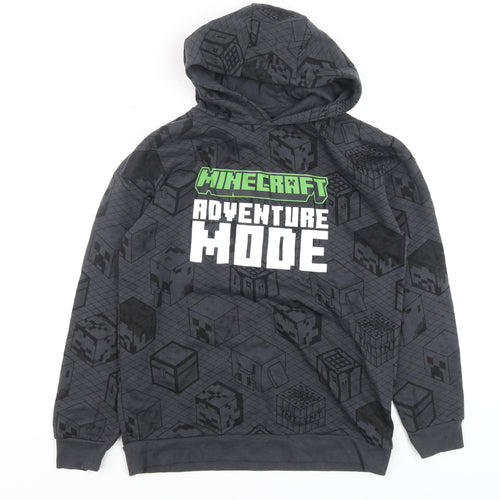 Minecraft Boys Grey Hoodie Adventure Mode 12-13 Years Pullover Cotton Blend