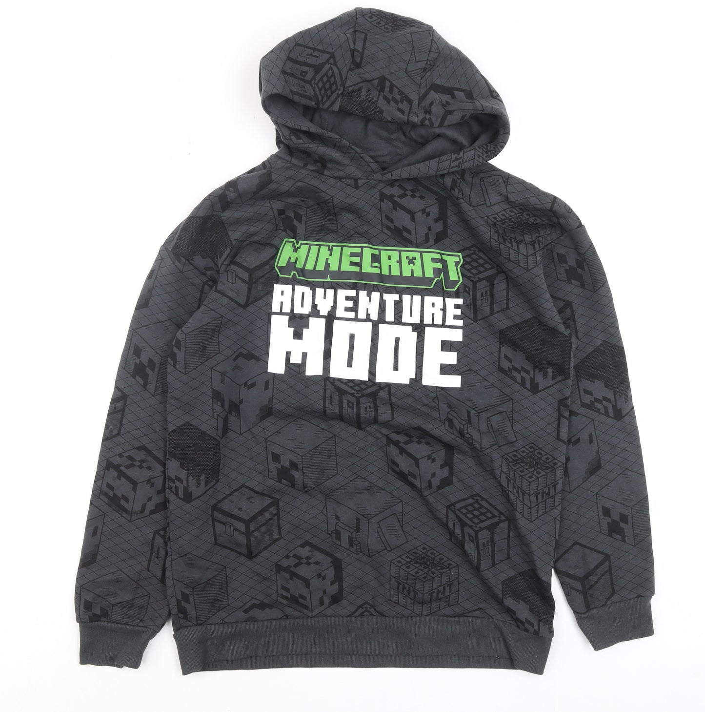 Minecraft Boys Grey Hoodie Adventure Mode 12-13 Years Pullover Cotton Blend