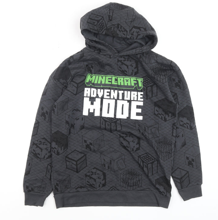 Minecraft Boys Grey Hoodie Adventure Mode 12-13 Years Pullover Cotton Blend