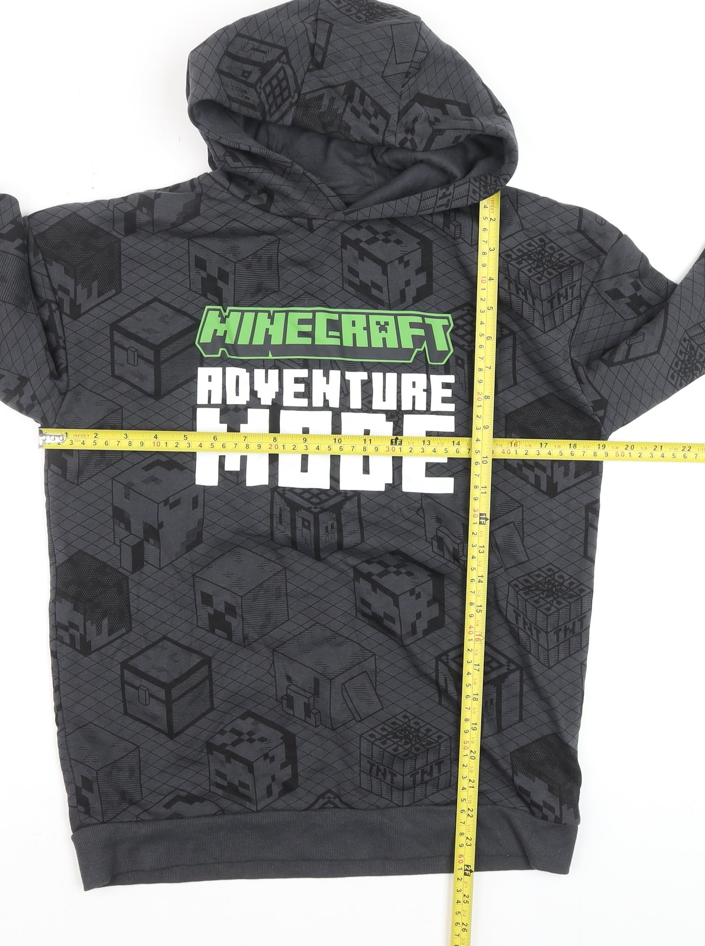Minecraft Boys Grey Hoodie Adventure Mode 12-13 Years Pullover Cotton Blend