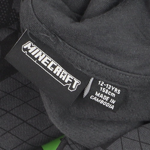 Minecraft Boys Grey Hoodie Adventure Mode 12-13 Years Pullover Cotton Blend