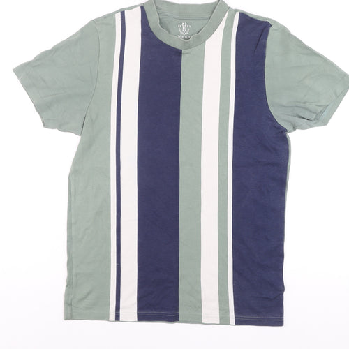 Next Men's Blue Striped Cotton Crew Neck T-Shirt Size M Regular Fit