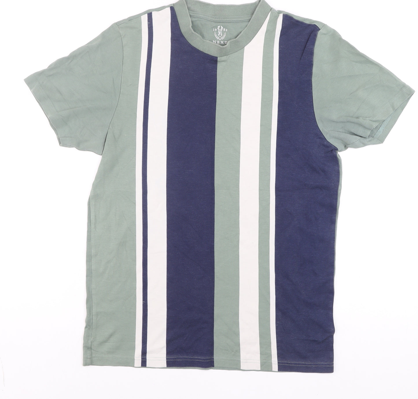 Next Men's Blue Striped Cotton Crew Neck T-Shirt Size M Regular Fit