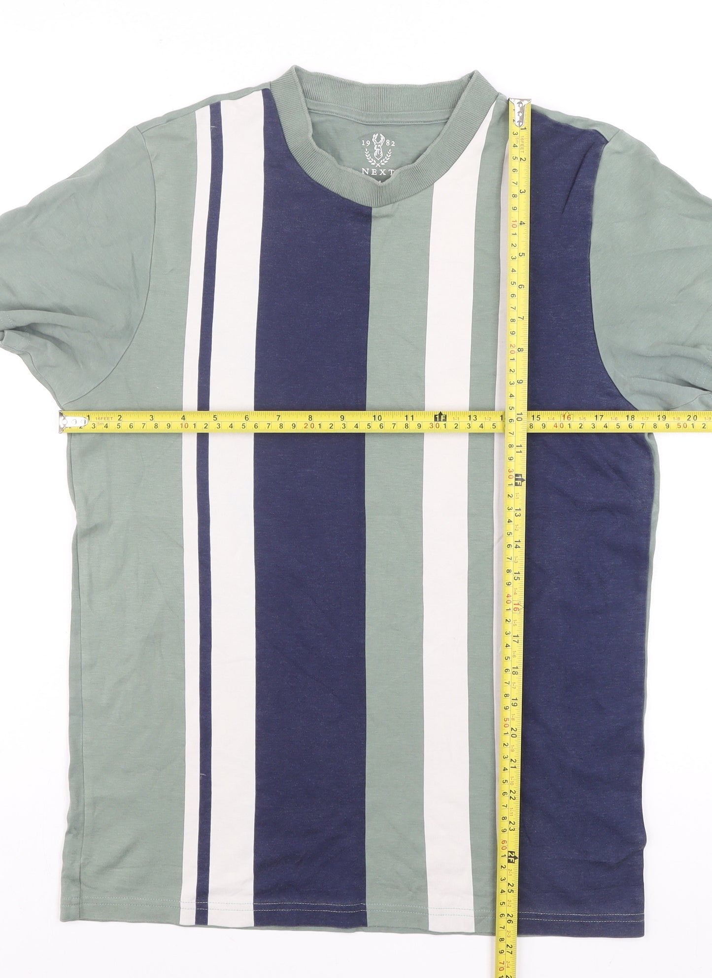 Next Men's Blue Striped Cotton Crew Neck T-Shirt Size M Regular Fit