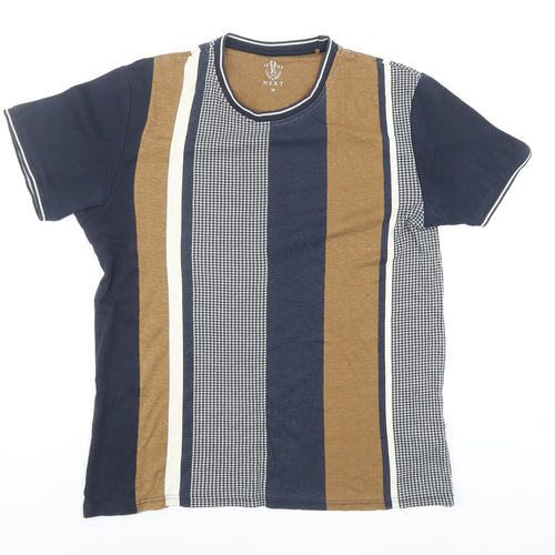 Next Men's Blue Striped Cotton Crew Neck Short Sleeve T-Shirt M