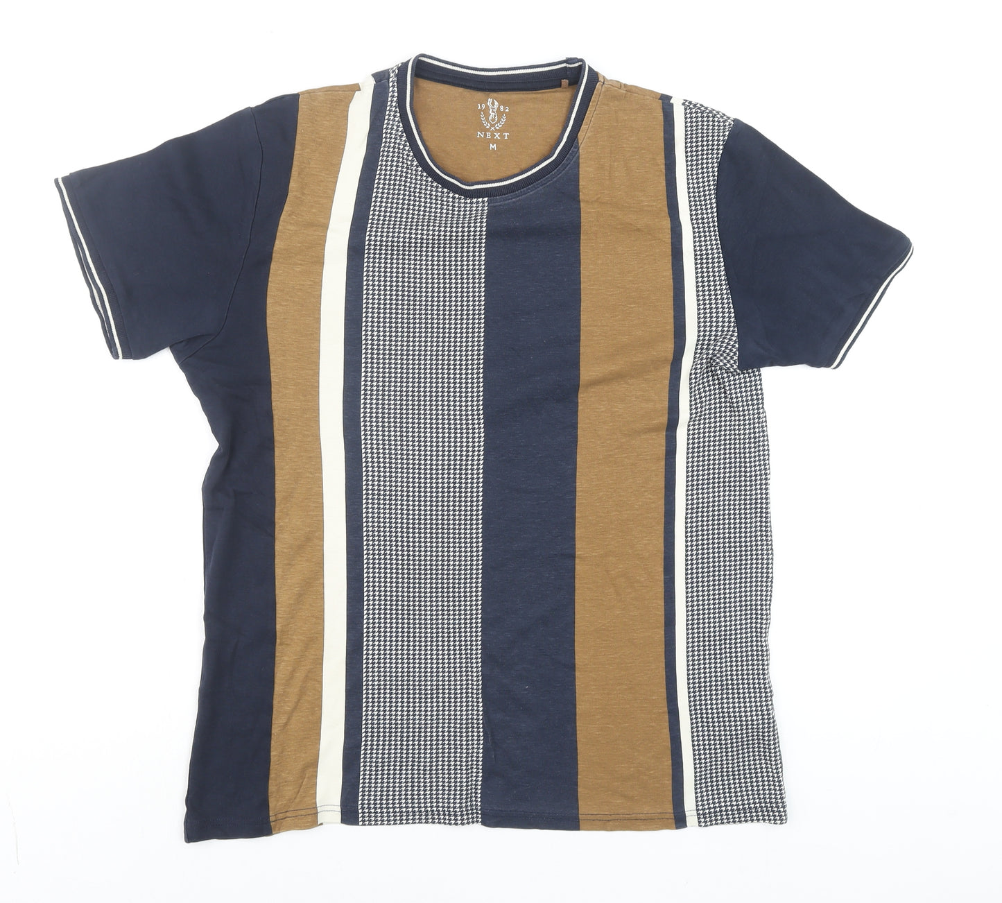 Next Men's Blue Striped Cotton Crew Neck Short Sleeve T-Shirt M