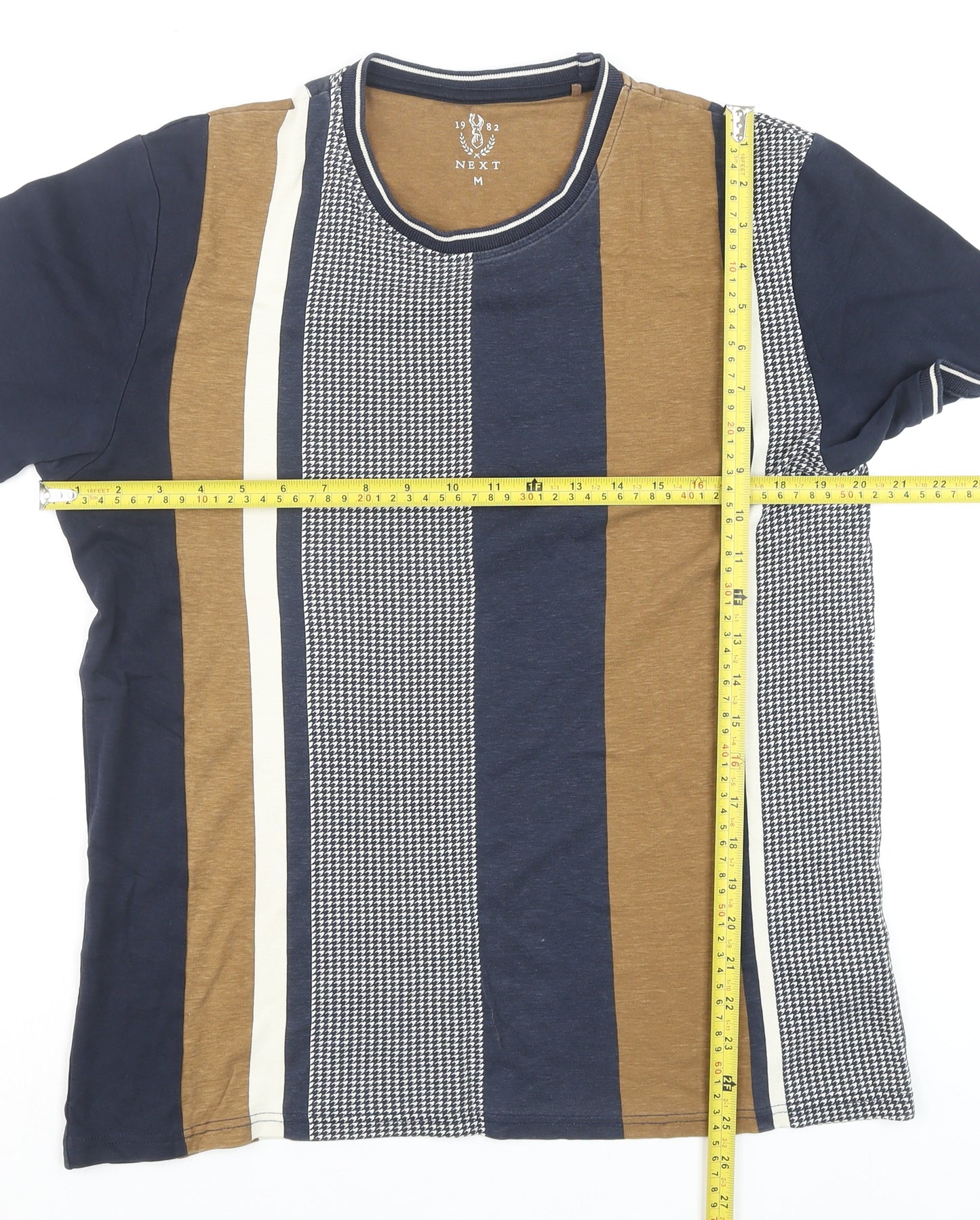 Next Men's Blue Striped Cotton Crew Neck Short Sleeve T-Shirt M