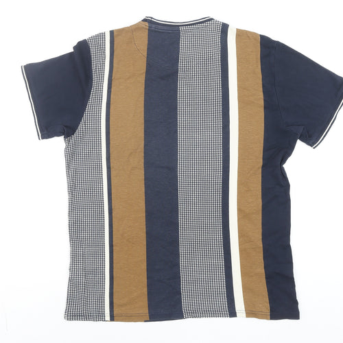 Next Men's Blue Striped Cotton Crew Neck Short Sleeve T-Shirt M