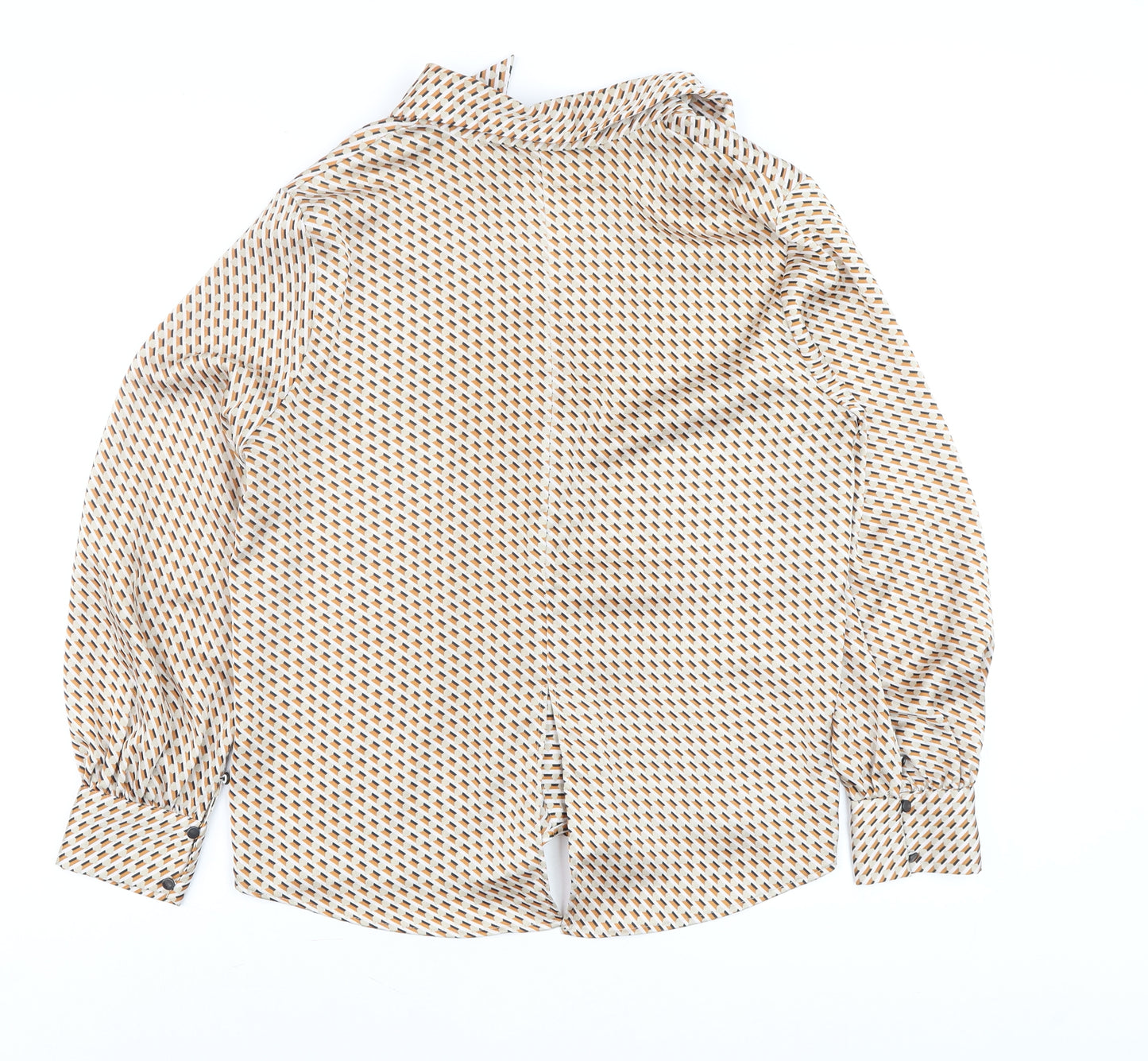 Zara Women Beige Geometric Button-Up Blouse Size S Long Sleeve