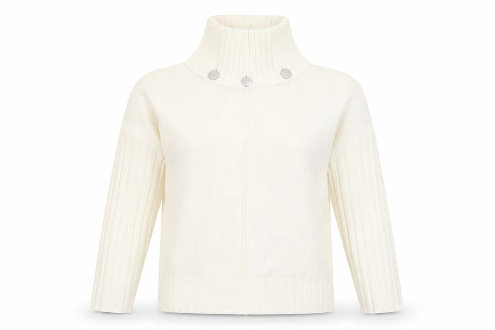 Front view of Marble women’s ivory roll neck cotton jumper, size UK 10