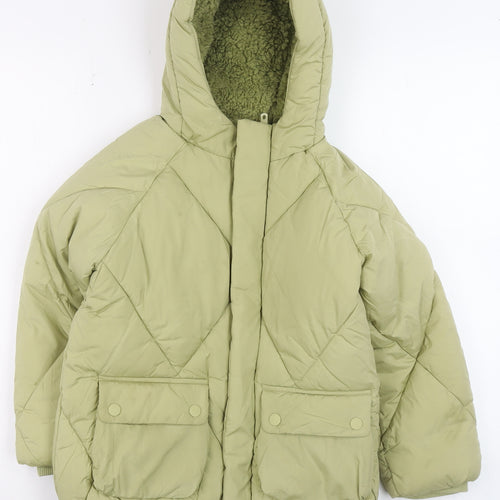Marks and Spencer Boys Green Hooded Puffer Jacket 6-7 Years Shower Resistant
