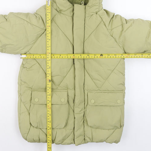 Marks and Spencer Boys Green Hooded Puffer Jacket 6-7 Years Shower Resistant