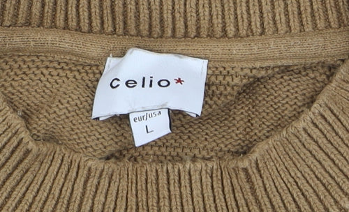 Celio Men’s Beige Cotton Crew Neck Pullover Jumper Size L