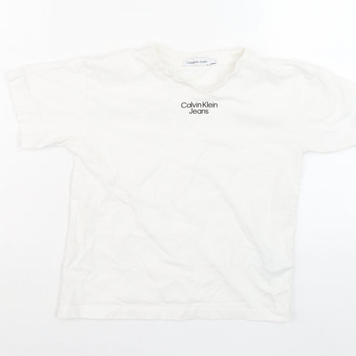 Calvin Klein Jeans Women's White Basic Logo Cotton T-Shirt Size 6