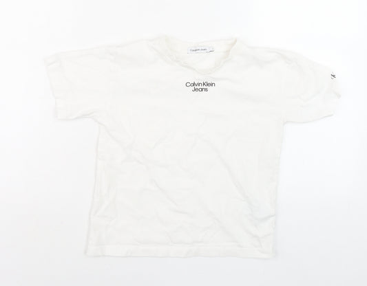 Calvin Klein Jeans Women's White Basic Logo Cotton T-Shirt Size 6
