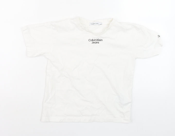 Calvin Klein Jeans Women's White Basic Logo Cotton T-Shirt Size 6