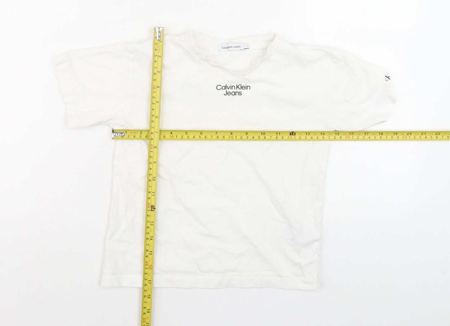 Calvin Klein Jeans Women's White Basic Logo Cotton T-Shirt Size 6