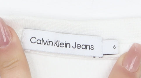 Calvin Klein Jeans Women's White Basic Logo Cotton T-Shirt Size 6