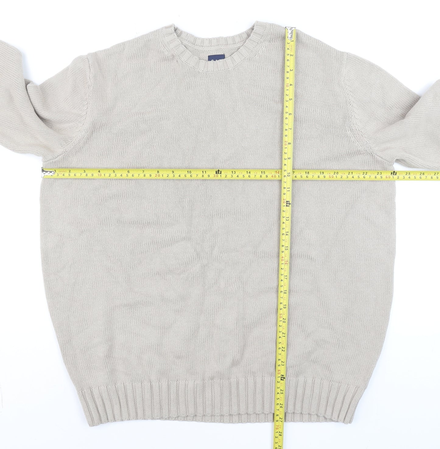 GAP Men's Beige Cotton Crew Neck Pullover Jumper Size M